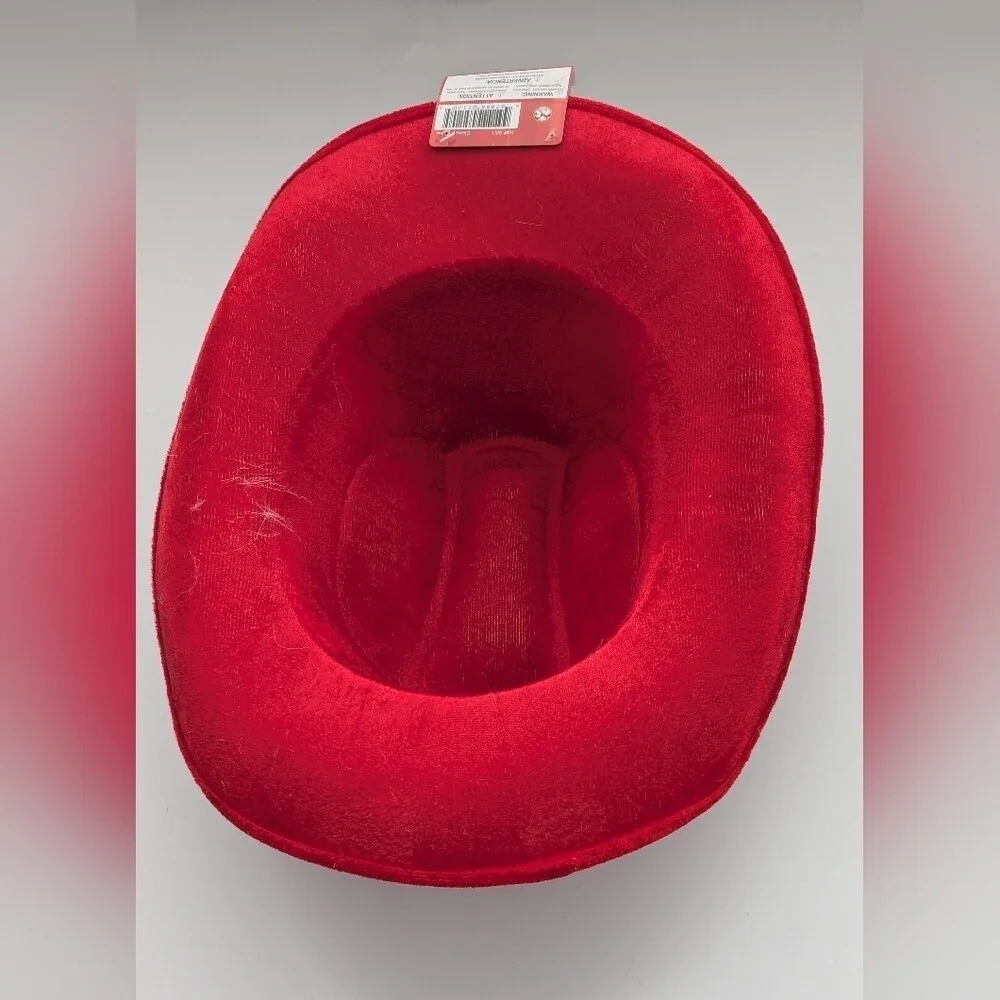 NWT Red Cowboy Hat with White Faux-Fur Trim